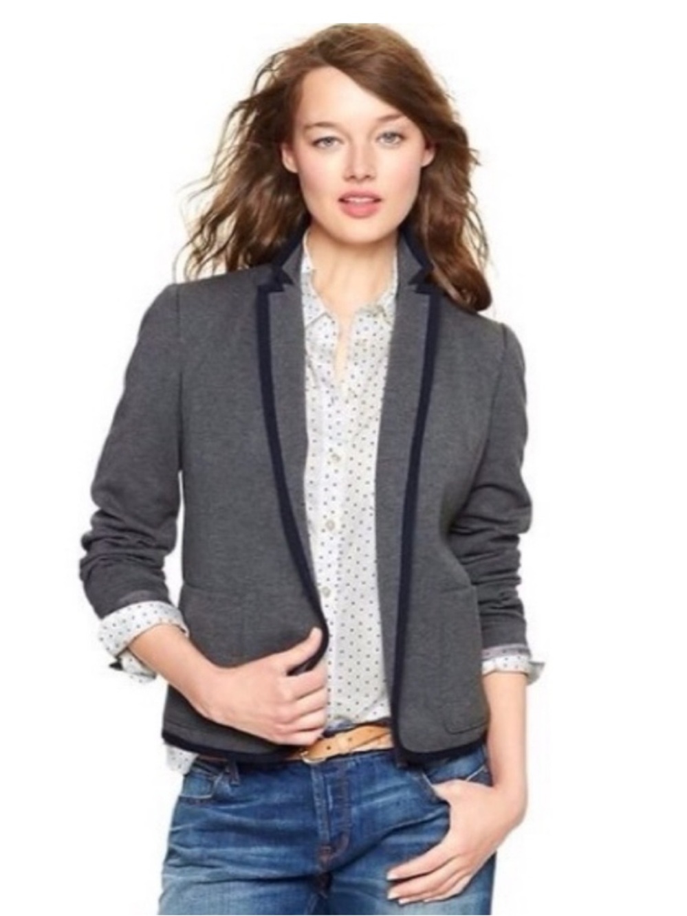 GAP Classic Academy Blazer Dark Heather Gray Blazer with Navy Contrast Trim